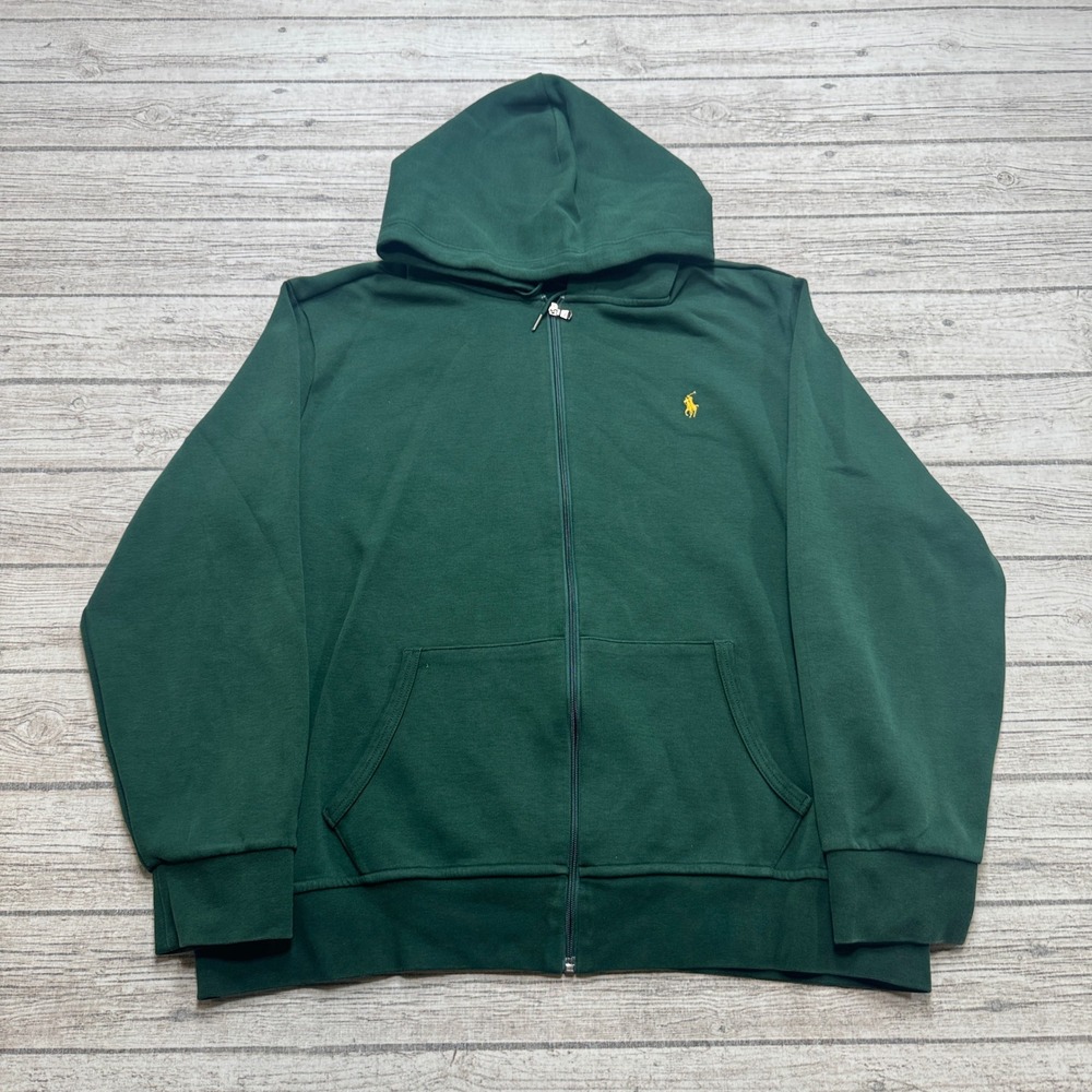 Polo Ralph Lauren Hoodie Men's 2XL Green Full Zip Loose Fit Varsity Athleisure